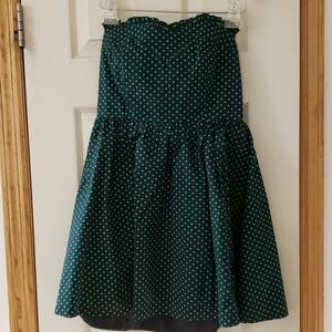 Black with green polka dots strapless dress